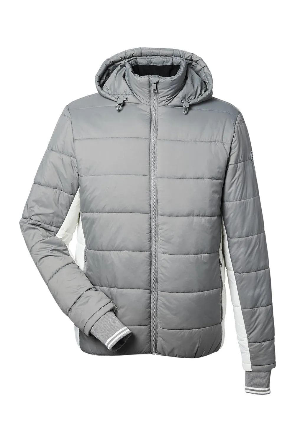 Nautica Mens Nautical Mile Wind Resistant Packable Full Zip Hooded Puffer Jacket - Graphite Grey/Antique White