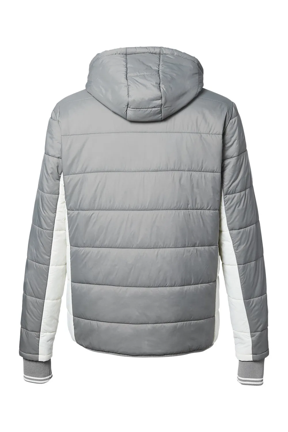Nautica Mens Nautical Mile Wind Resistant Packable Full Zip Hooded Puffer Jacket - Graphite Grey/Antique White