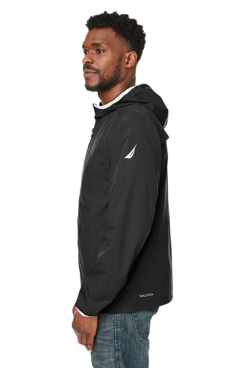 Nautica Mens Stillwater Water Resistant Full Zip Hooded Windbreaker Jacket - Black  BEST on sale Clothing Nautica