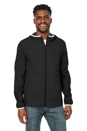 Nautica Mens Stillwater Water Resistant Full Zip Hooded Windbreaker Jacket - Black