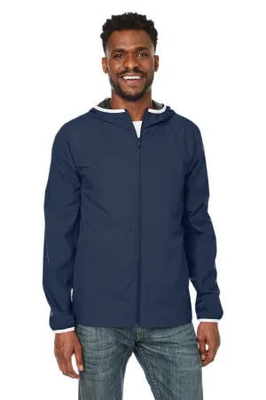 Nautica Mens Stillwater Water Resistant Full Zip Hooded Windbreaker Jacket - Navy Blue