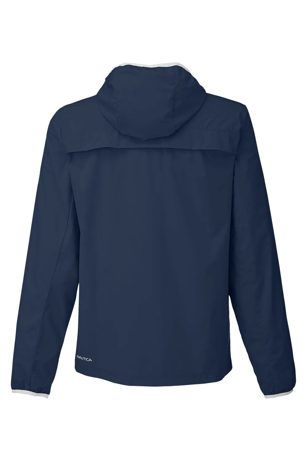 Nautica Mens Stillwater Water Resistant Full Zip Hooded Windbreaker Jacket - Navy Blue