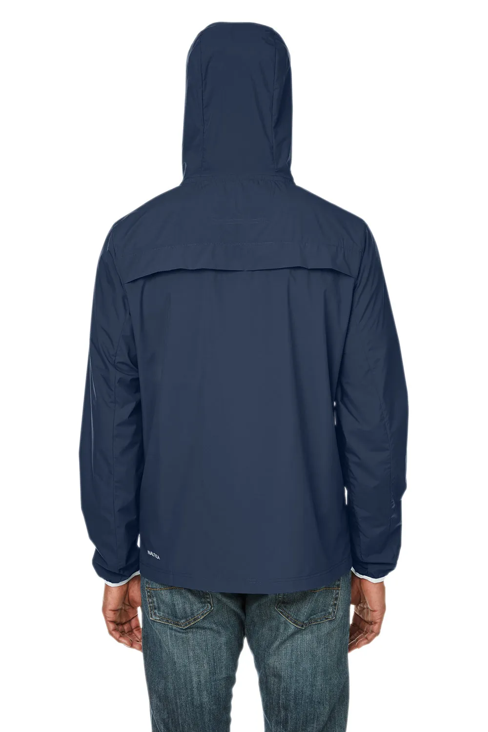 Nautica Mens Stillwater Water Resistant Full Zip Hooded Windbreaker Jacket - Navy Blue