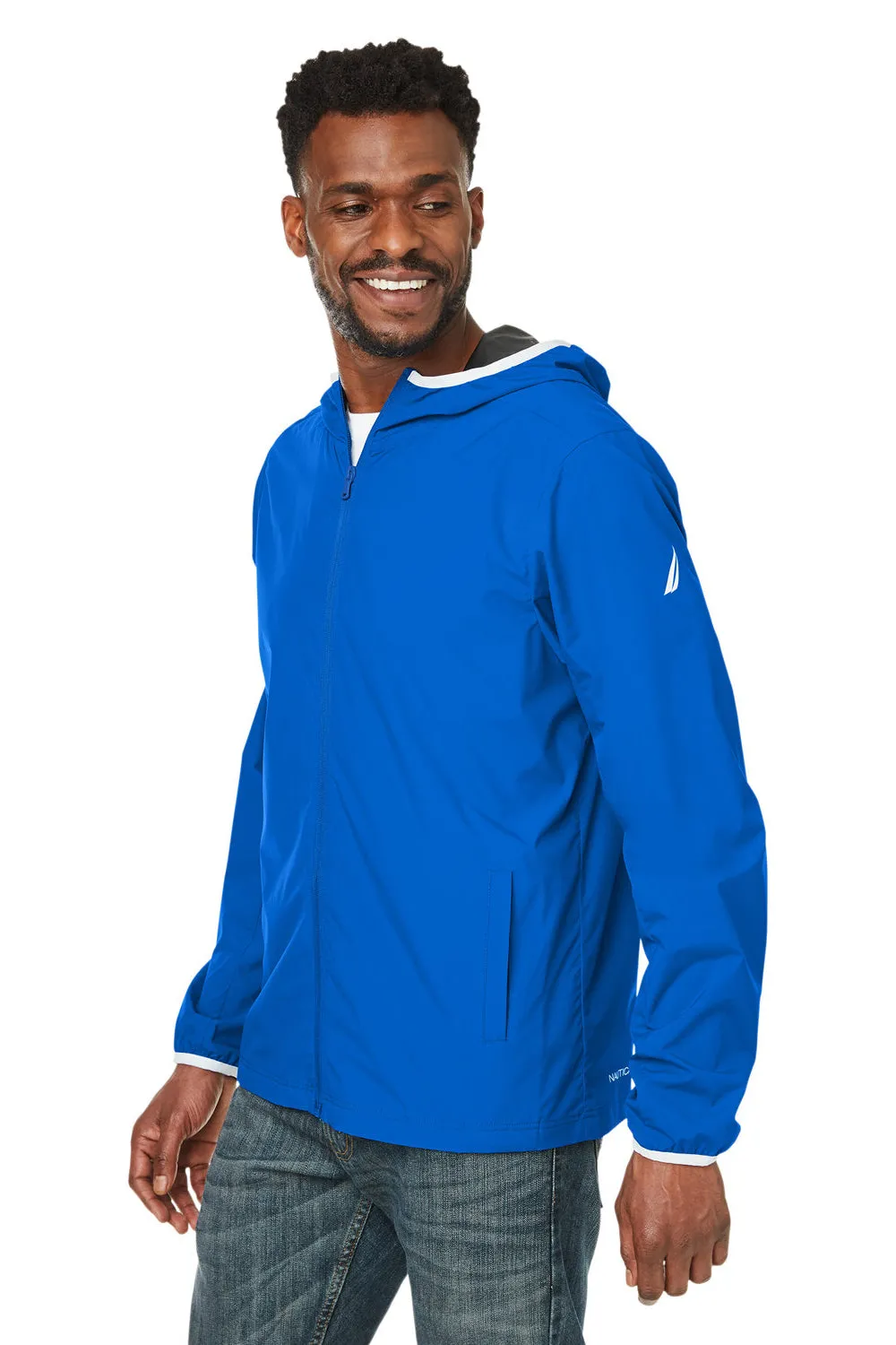 Nautica Mens Stillwater Water Resistant Full Zip Hooded Windbreaker Jacket - Royal Blue  BEST on sale Clothing Nautica