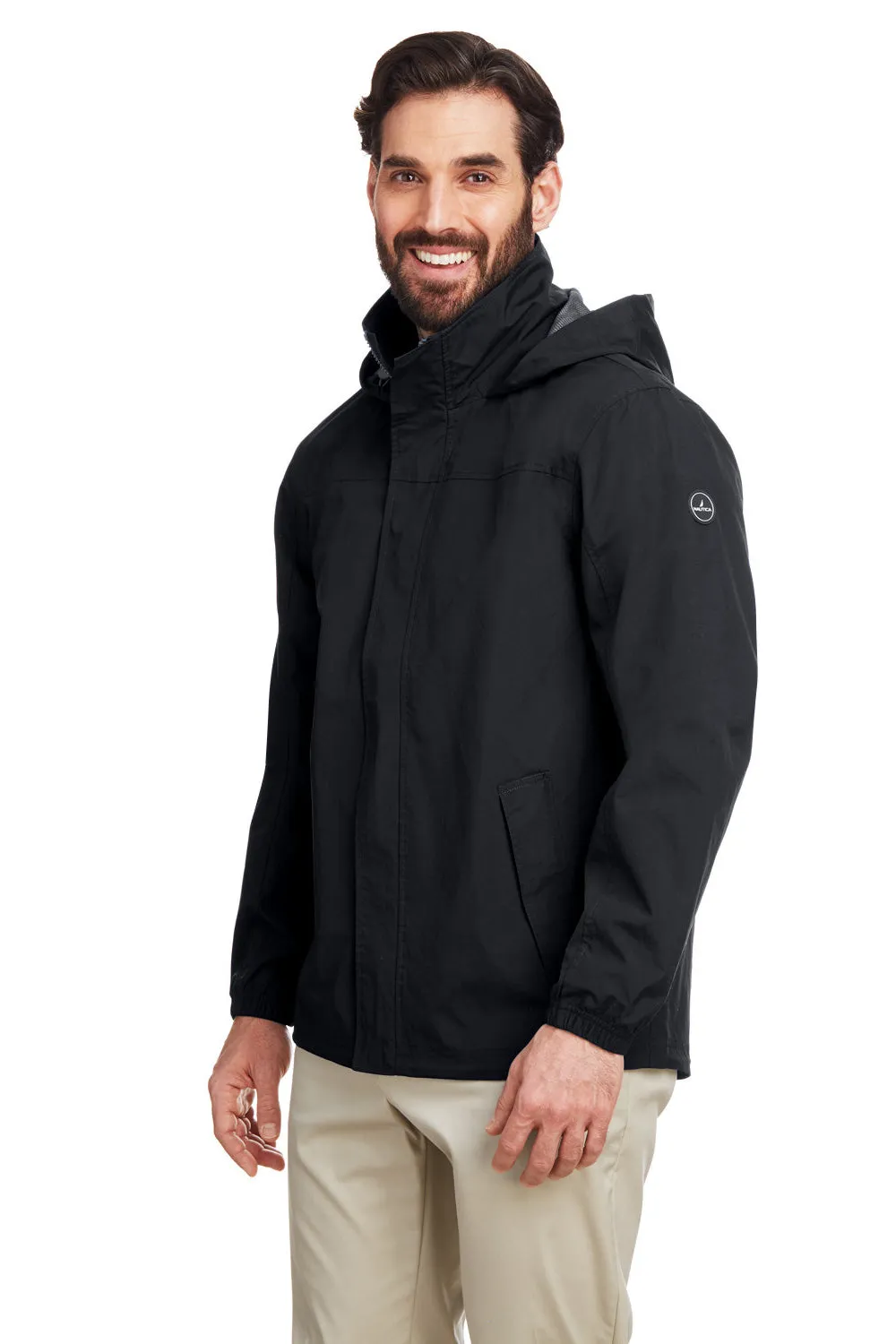 Nautica Mens Voyage Water Resistant Full Zip Hooded Jacket - Black  BEST on sale Clothing Nautica