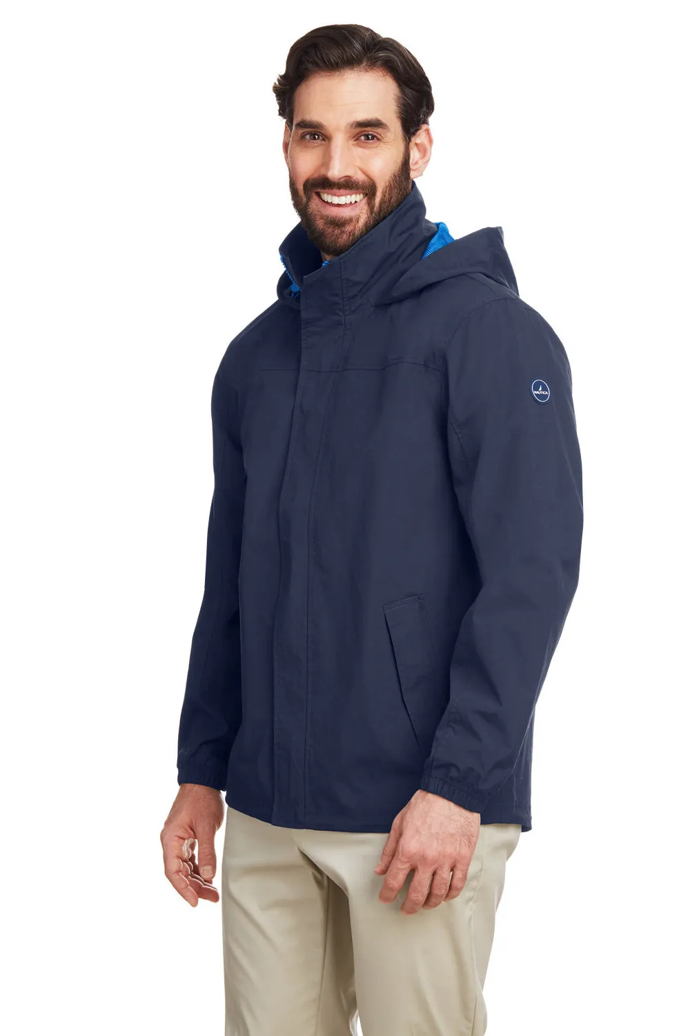 Nautica Mens Voyage Water Resistant Full Zip Hooded Jacket - Navy Blue  BEST on sale Clothing Nautica