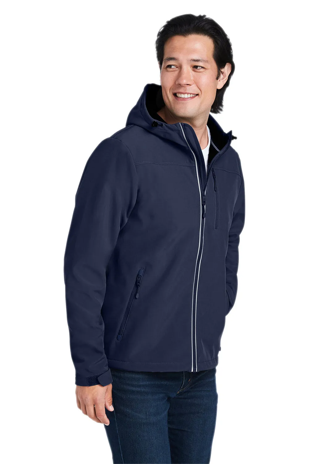 Nautica Mens Wavestorm Wind & Water Resistant Full Zip Hooded Jacket - Navy Blue