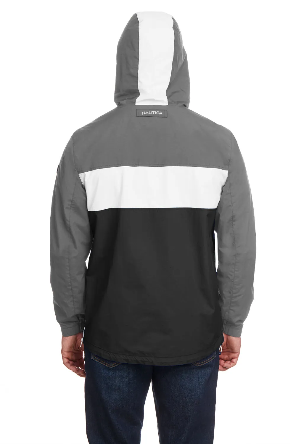 Nautica Mens Windward Wind & Water Resistant 1/4 Zip Hooded Jacket - Graphite Grey/Black