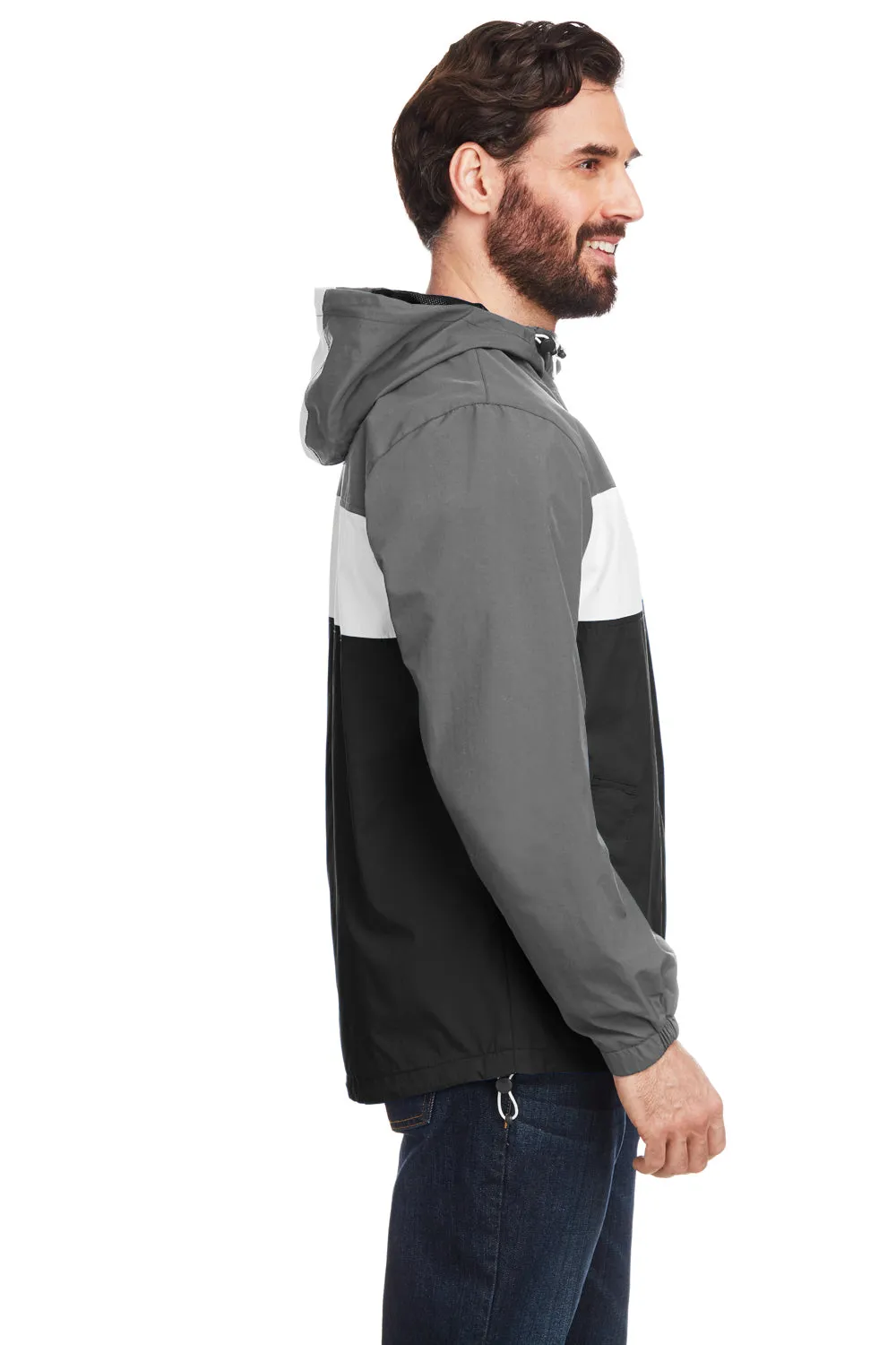 Nautica Mens Windward Wind & Water Resistant 1/4 Zip Hooded Jacket - Graphite Grey/Black