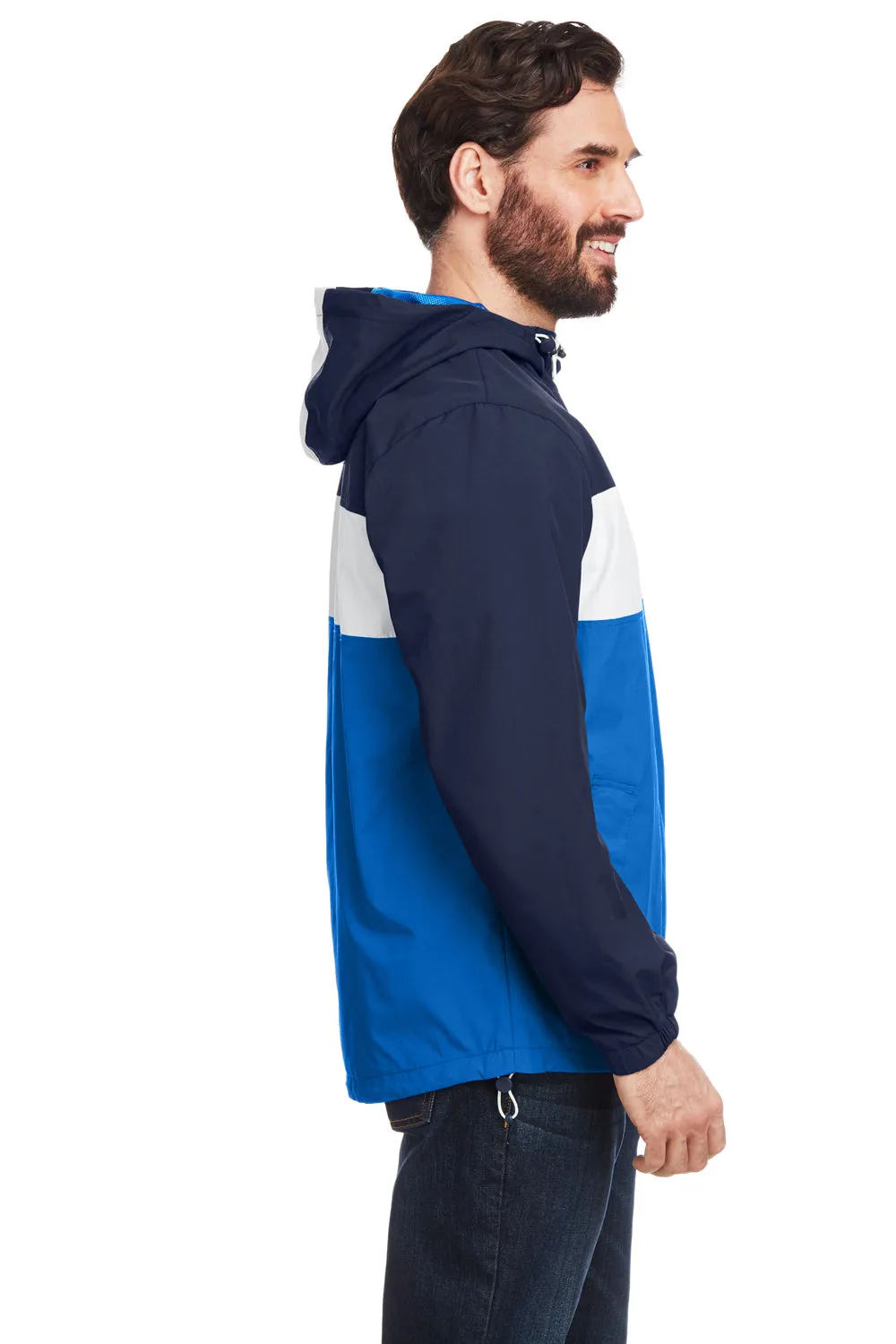 Nautica Mens Windward Wind & Water Resistant 1/4 Zip Hooded Jacket - Navy Blue/Royal Blue  BEST on sale Clothing Nautica