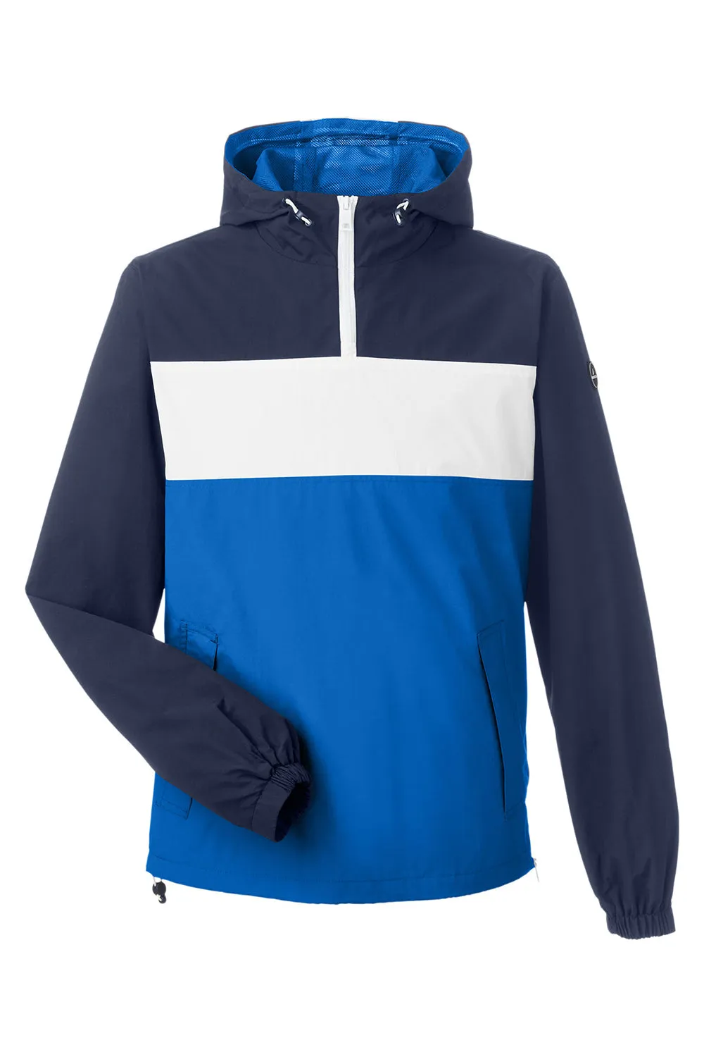 Nautica Mens Windward Wind & Water Resistant 1/4 Zip Hooded Jacket - Navy Blue/Royal Blue  BEST on sale Clothing Nautica