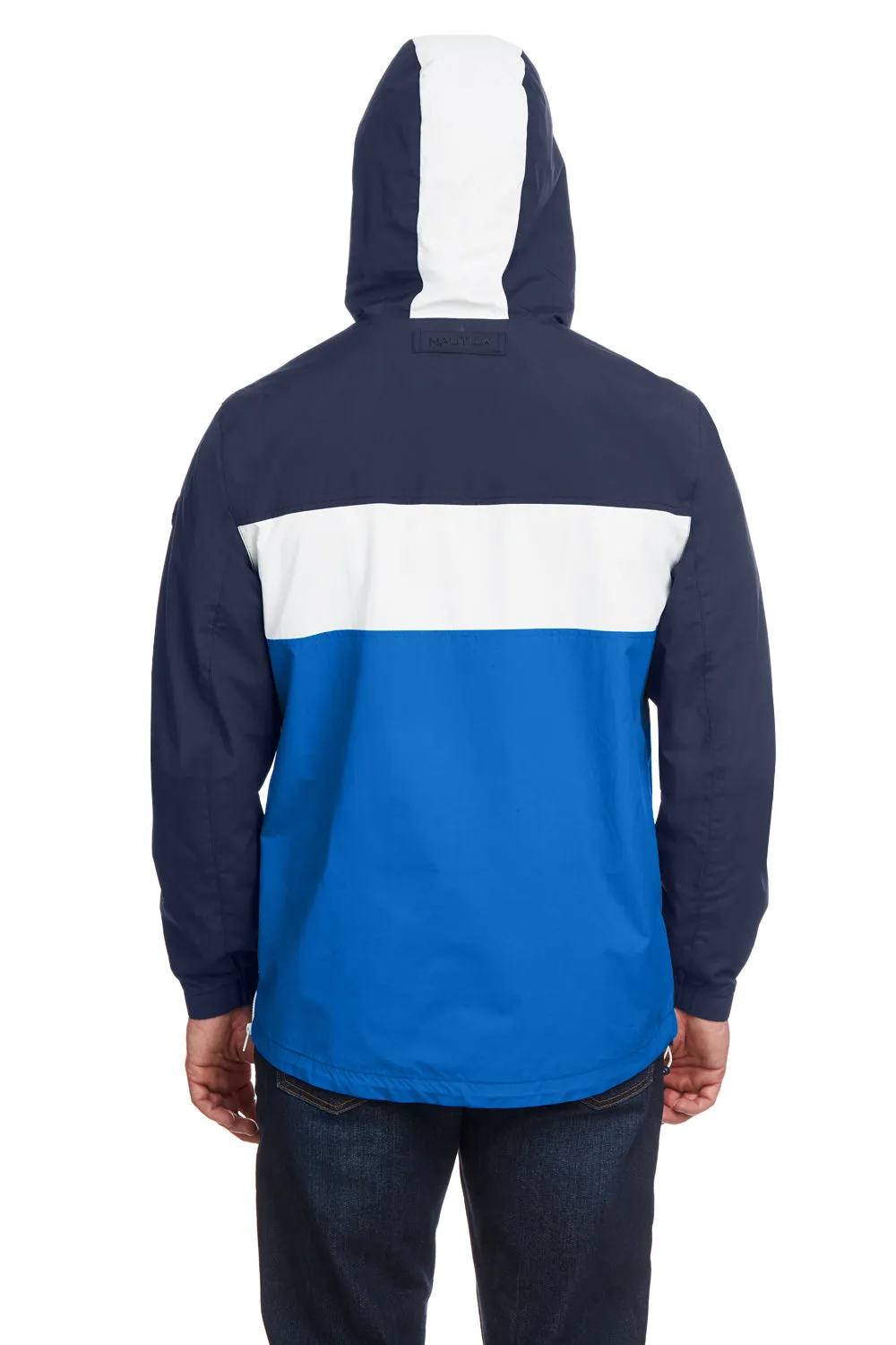 Nautica Mens Windward Wind & Water Resistant 1/4 Zip Hooded Jacket - Navy Blue/Royal Blue