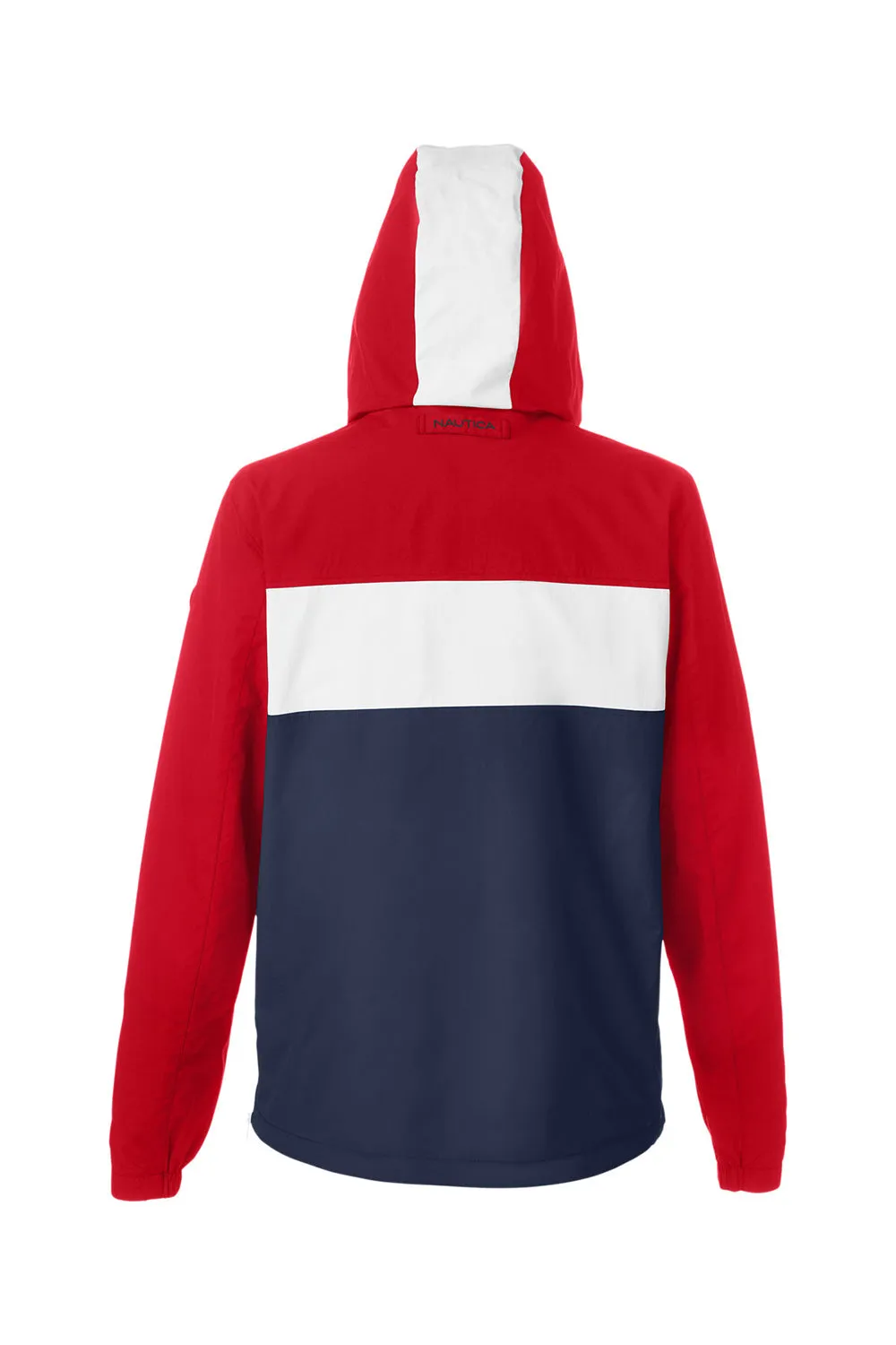 Nautica Mens Windward Wind & Water Resistant 1/4 Zip Hooded Jacket - Red/Navy Blue/White