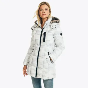 Nautica Women's Faux-Fur Trimmed Camouflage Parka With Removable Hood Bright White Nautica