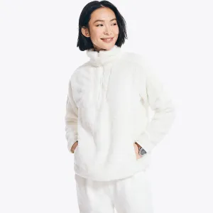 Nautica Women's Faux Shearling Mixed Media Quarter-Zip Jacket Marshmallow Nautica