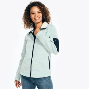 Nautica Women's Mock-Neck Fleece Jacket Light Tide Water Wash Nautica
