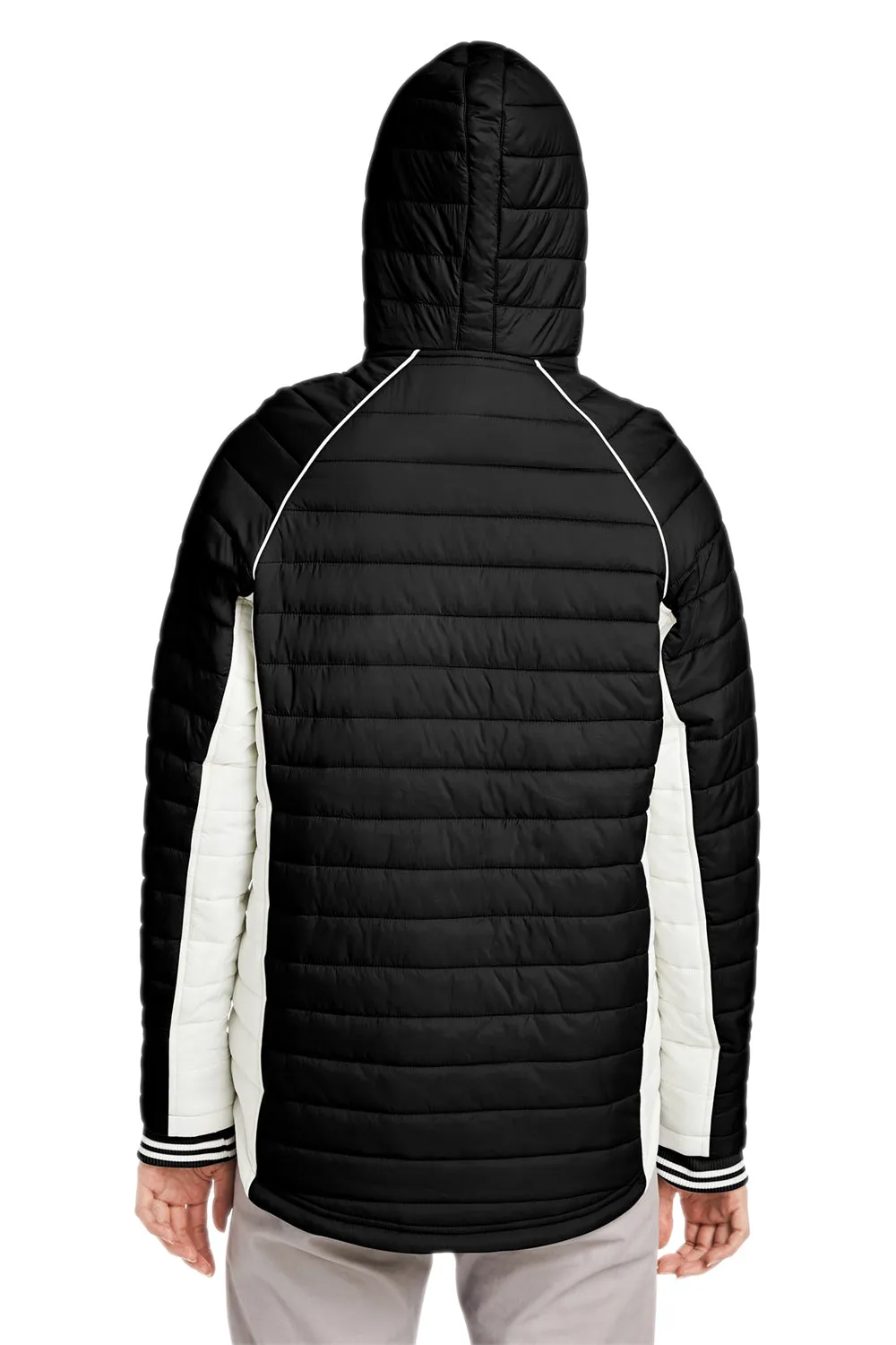 Nautica Womens Nautical Mile Wind & Water Resistant Packable Full Zip Hooded Puffer Jacket - Black/Antique White  BEST on sale Clothing Nautica