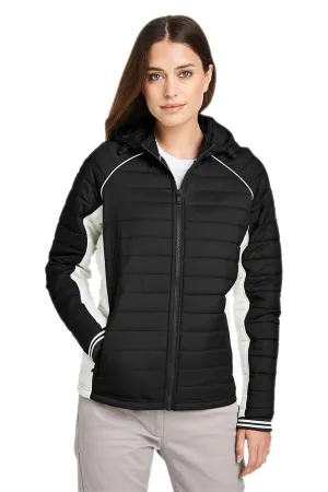 Nautica Womens Nautical Mile Wind & Water Resistant Packable Full Zip Hooded Puffer Jacket - Black/Antique White  BEST on sale Clothing Nautica