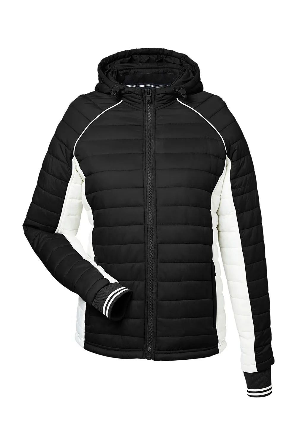 Nautica Womens Nautical Mile Wind & Water Resistant Packable Full Zip Hooded Puffer Jacket - Black/Antique White  BEST on sale Clothing Nautica