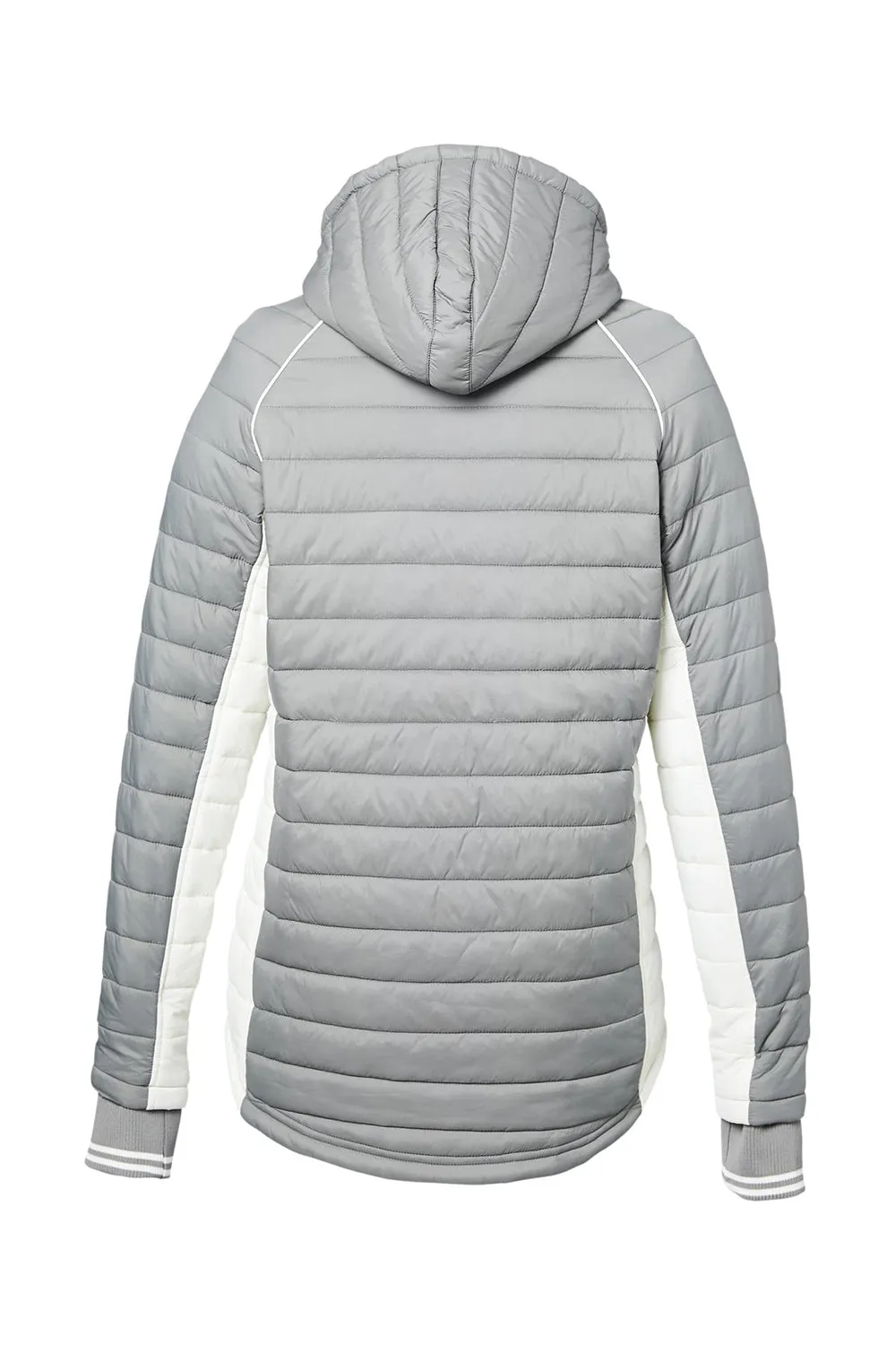 Nautica Womens Nautical Mile Wind & Water Resistant Packable Full Zip Hooded Puffer Jacket - Graphite Grey/Antique White
