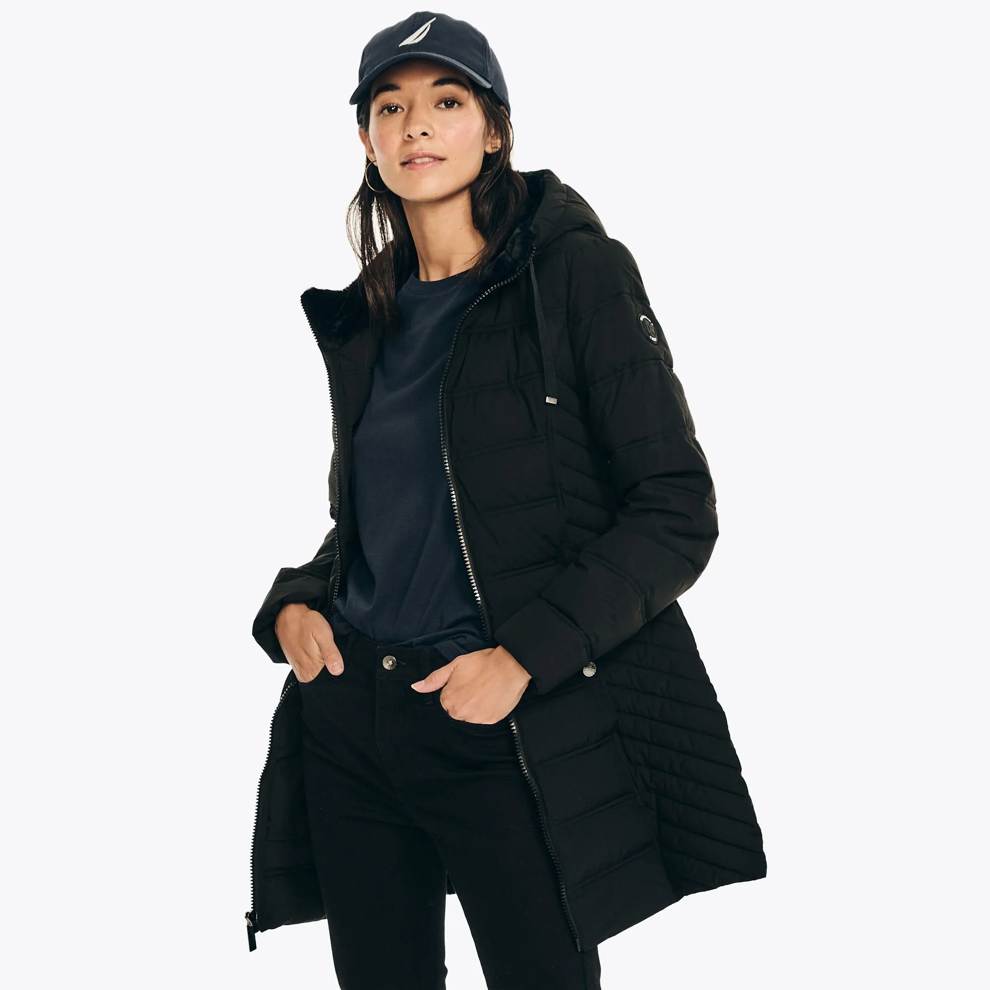 Nautica Women's Puffer Jacket With Hood True Black Nautica