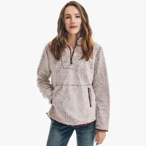 Nautica Women's Quarter-Zip Faux Shearling Fleece Jacket Parfait Pink Nautica