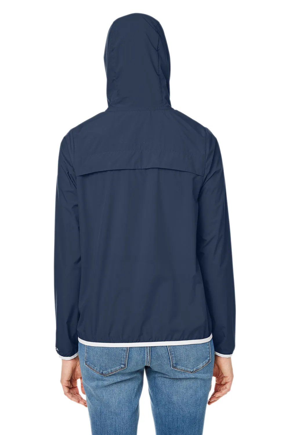 Nautica Womens Stillwater Water Resistant Full Zip Hooded Windbreaker Jacket - Navy Blue