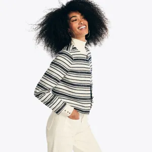 Nautica Women's Striped Cropped Jacket Stellar Blue Heather Nautica