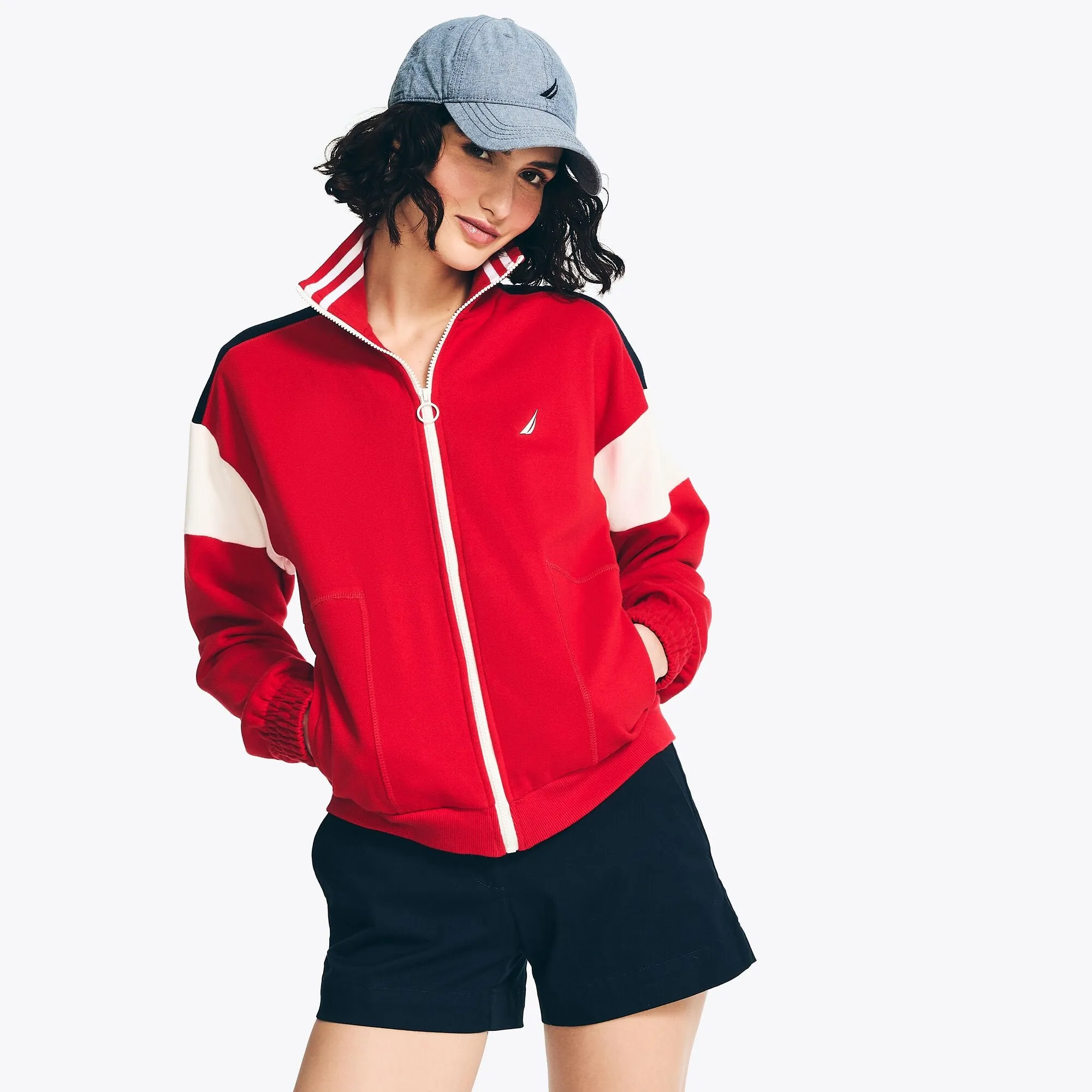 Nautica Women's Sustainably Crafted Full-Zip Track Jacket Tomales Red Nautica