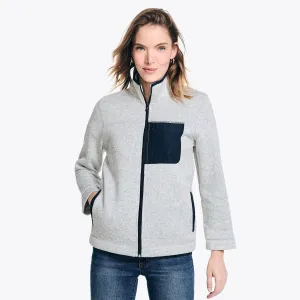 Nautica Women's Sweater Fleece Zip-Up Jacket Fog Nautica