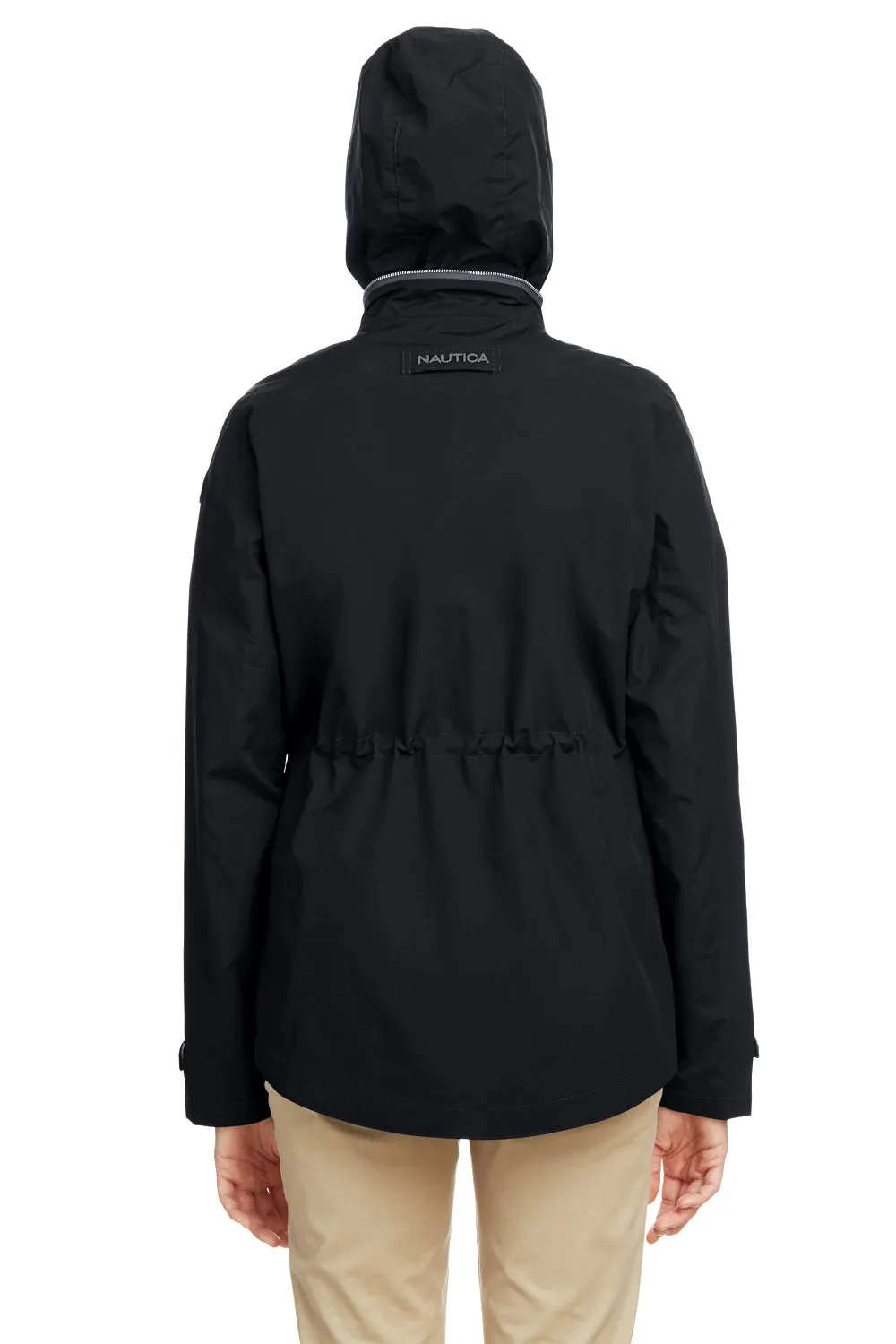 Nautica Womens Voyage Water Resistant Full Zip Hooded Jacket - Black