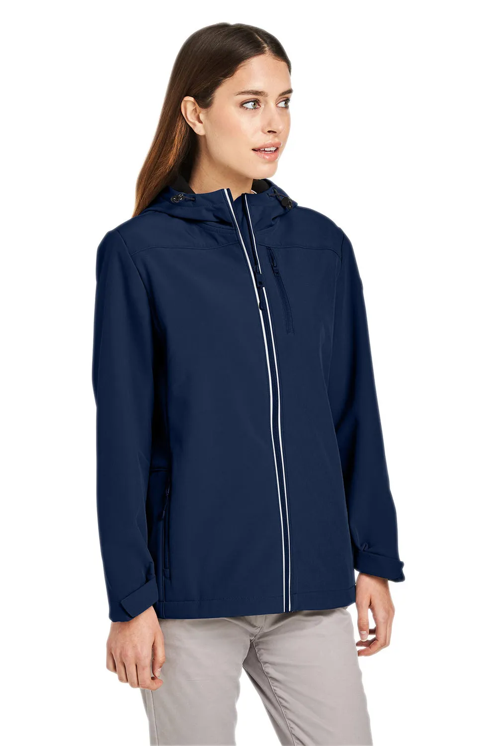 Nautica Womens Wavestorm Wind & Water Resistant Full Zip Hooded Jacket - Navy Blue  BEST on sale Clothing Nautica