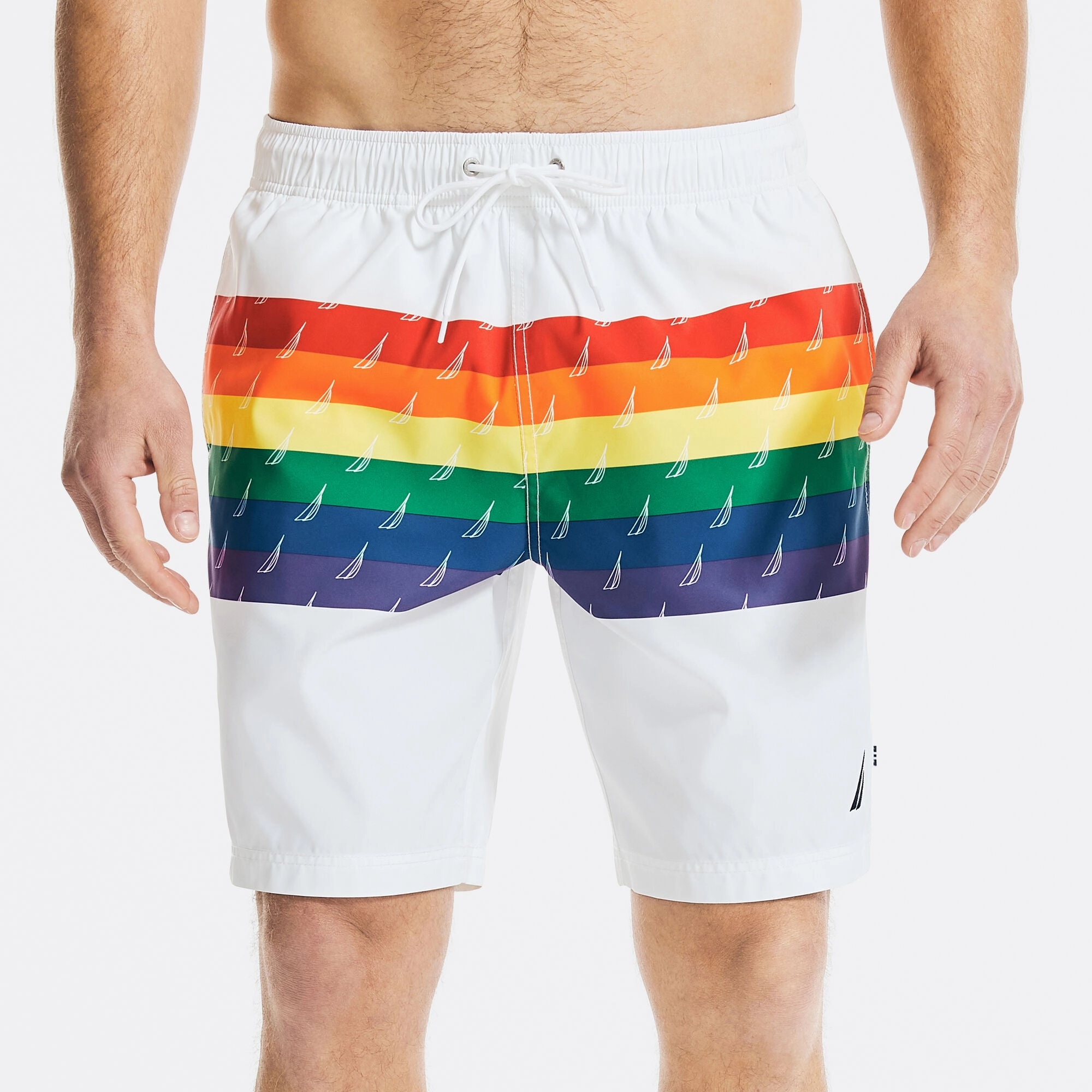 Nautica Mens Pride Sustainably Crafted 8" Print Swim mens beach swimwear, quick dry mens swimsuits