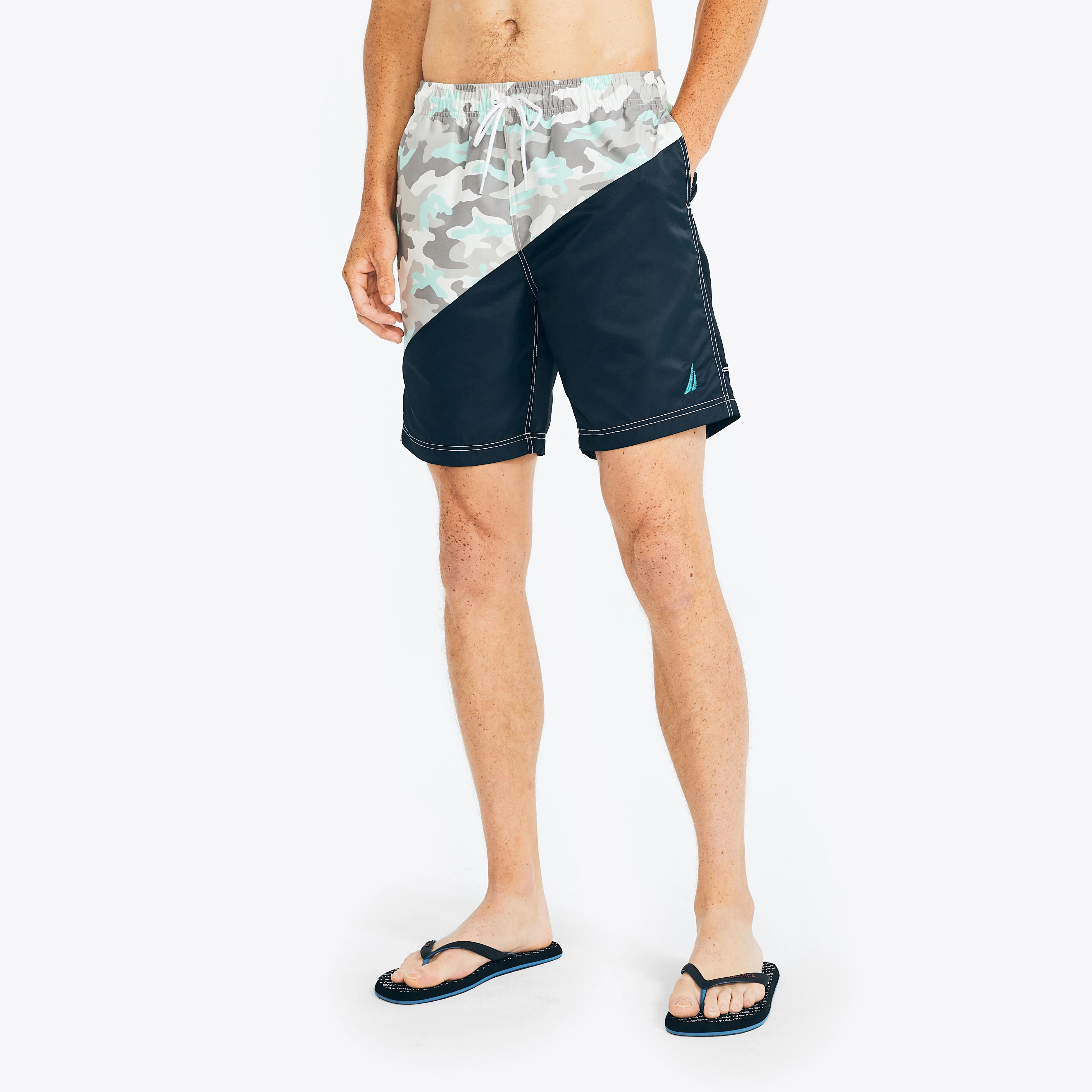 Nautica Mens Sustainably Crafted 8" Diagonal Stripe Quick-Dry Swim mens beach swimwear, quick dry mens swimsuits