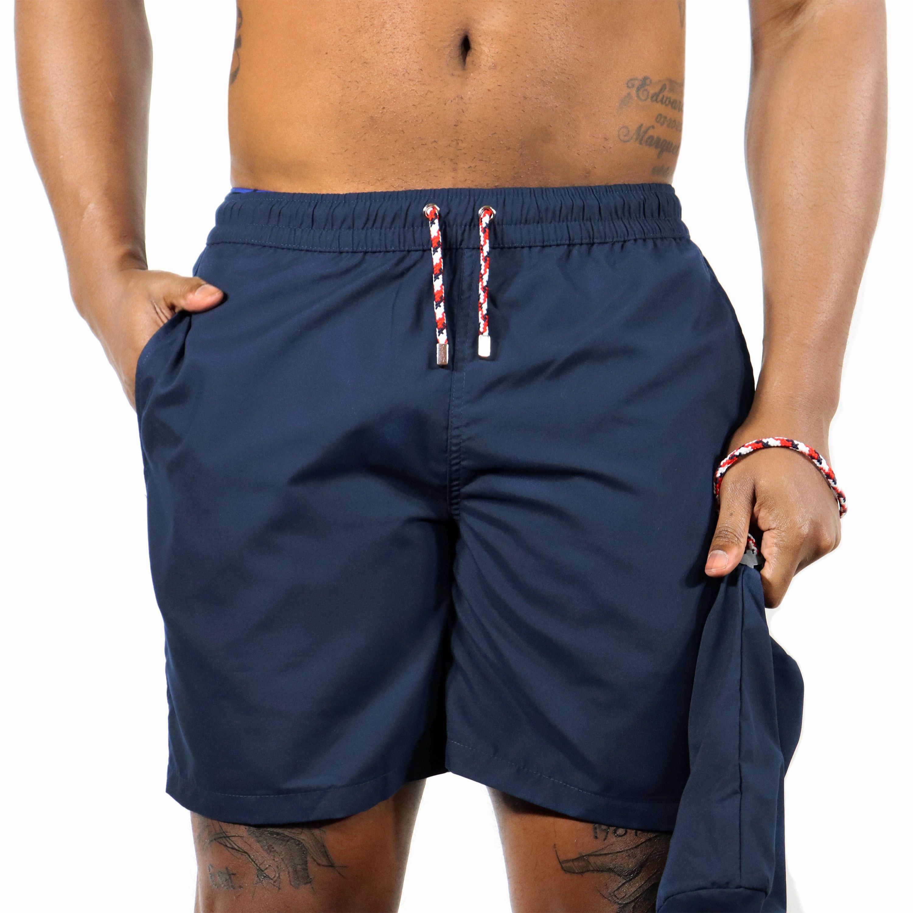 Navy mens beach swimwear, quick dry mens swimsuits
