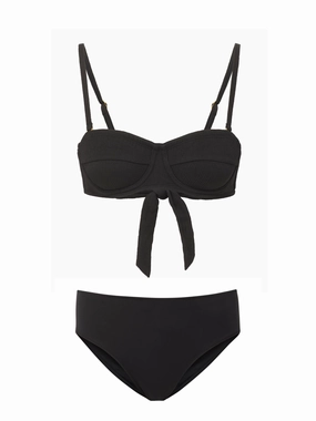 Nellie Top   Classic Midrise Bottom in Black Texture bikini bottom with tie sides, swim top for sunbathing