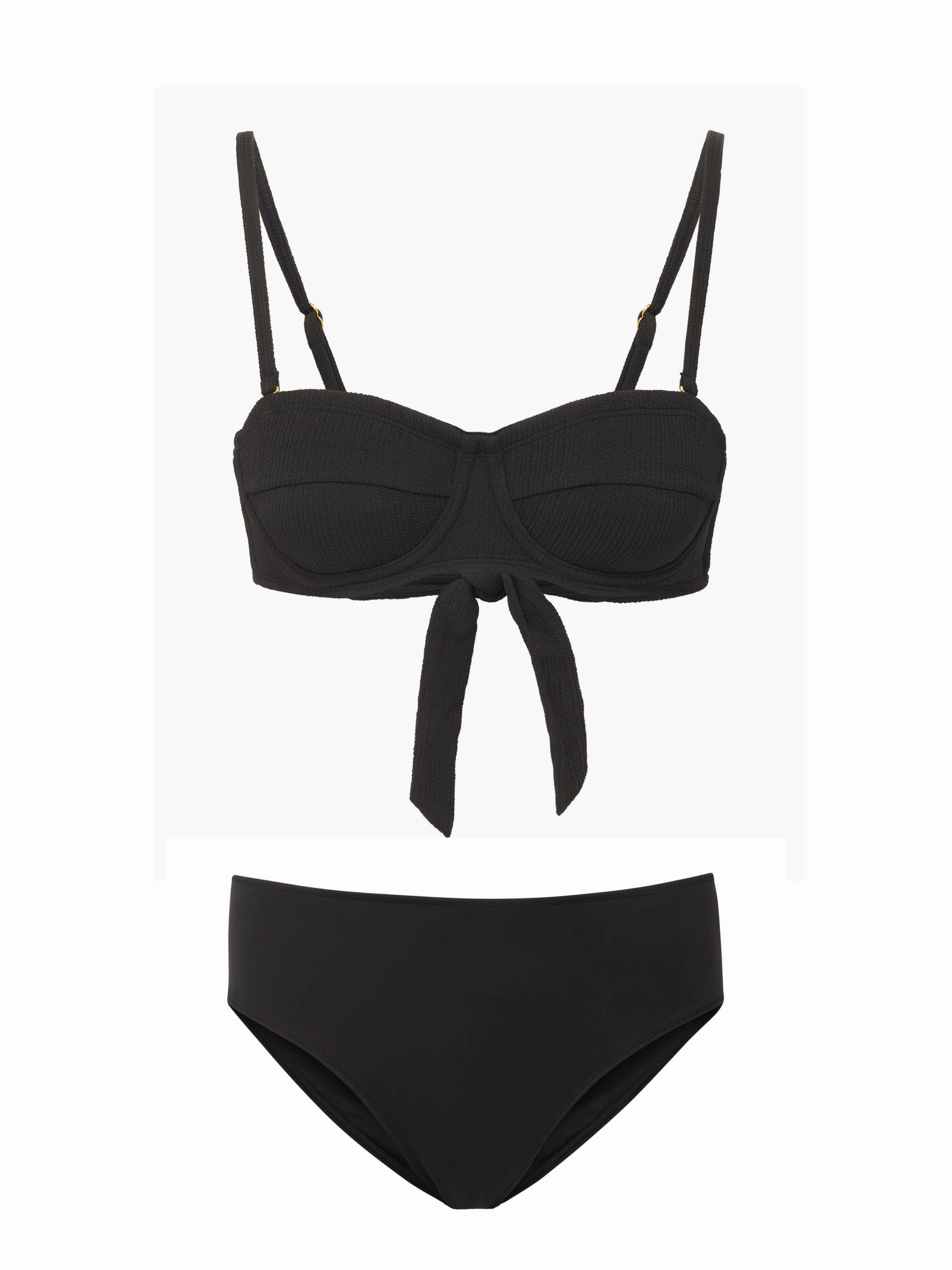 Nellie Top   Classic Midrise Bottom in Black Texture bikini bottom with tie sides, swim top for sunbathing