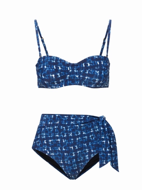 Nellie Top   Side Tie High Waist Bottom in Denim Noir bikini bottom with tie sides, swim top for sunbathing