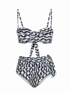 Nellie Top   Side Tie High Waist Bottom In Elysia Waves bikini bottom with tie sides, swim top for sunbathing