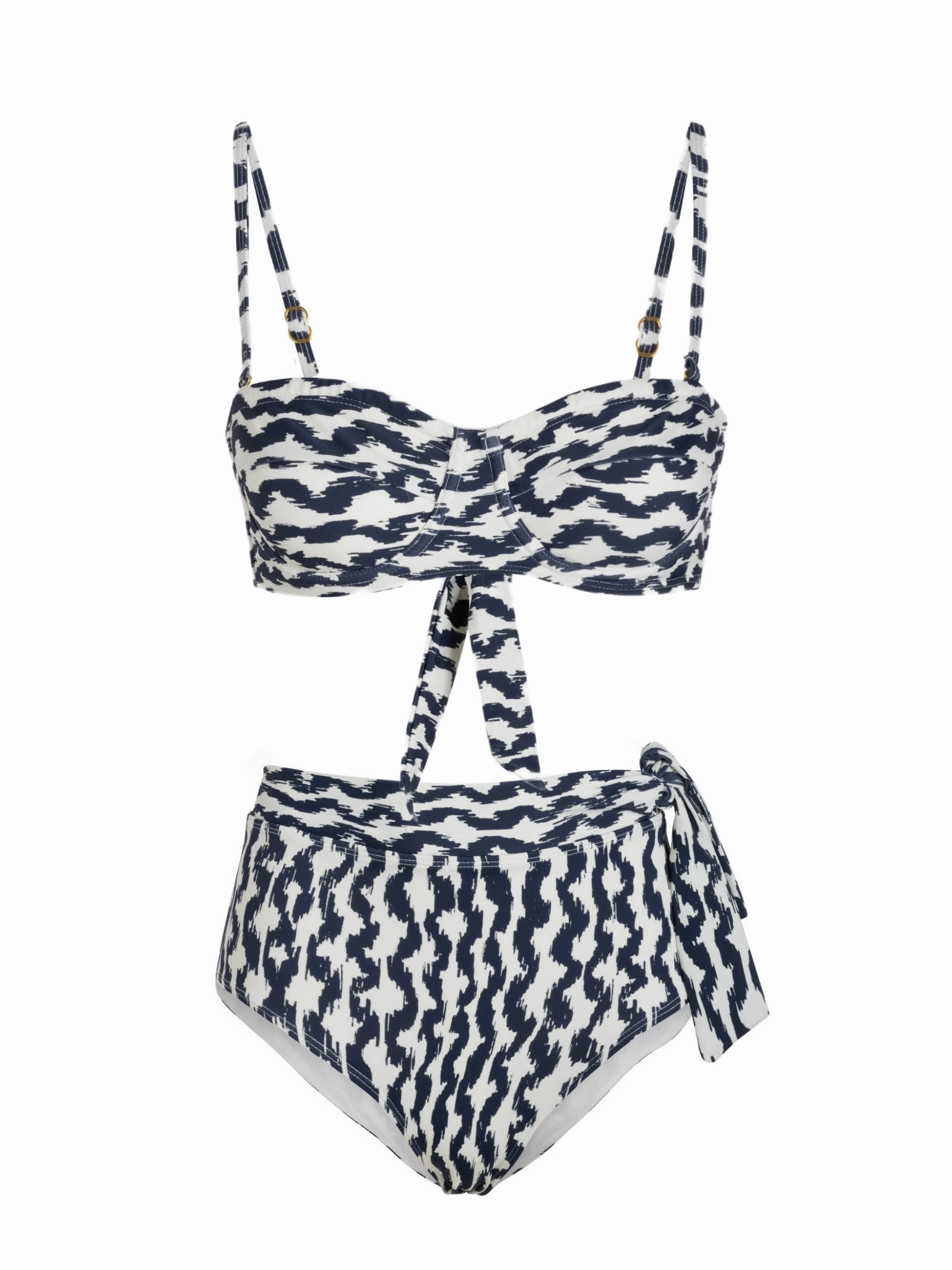 Nellie Top   Side Tie High Waist Bottom In Elysia Waves bikini bottom with tie sides, swim top for sunbathing