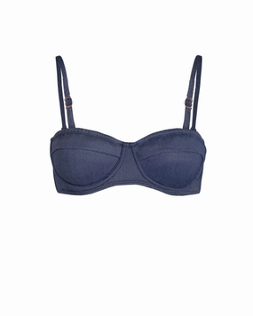 Nellie Top In Indigo Twill fashionable beach swimwear, modern womens bikinis