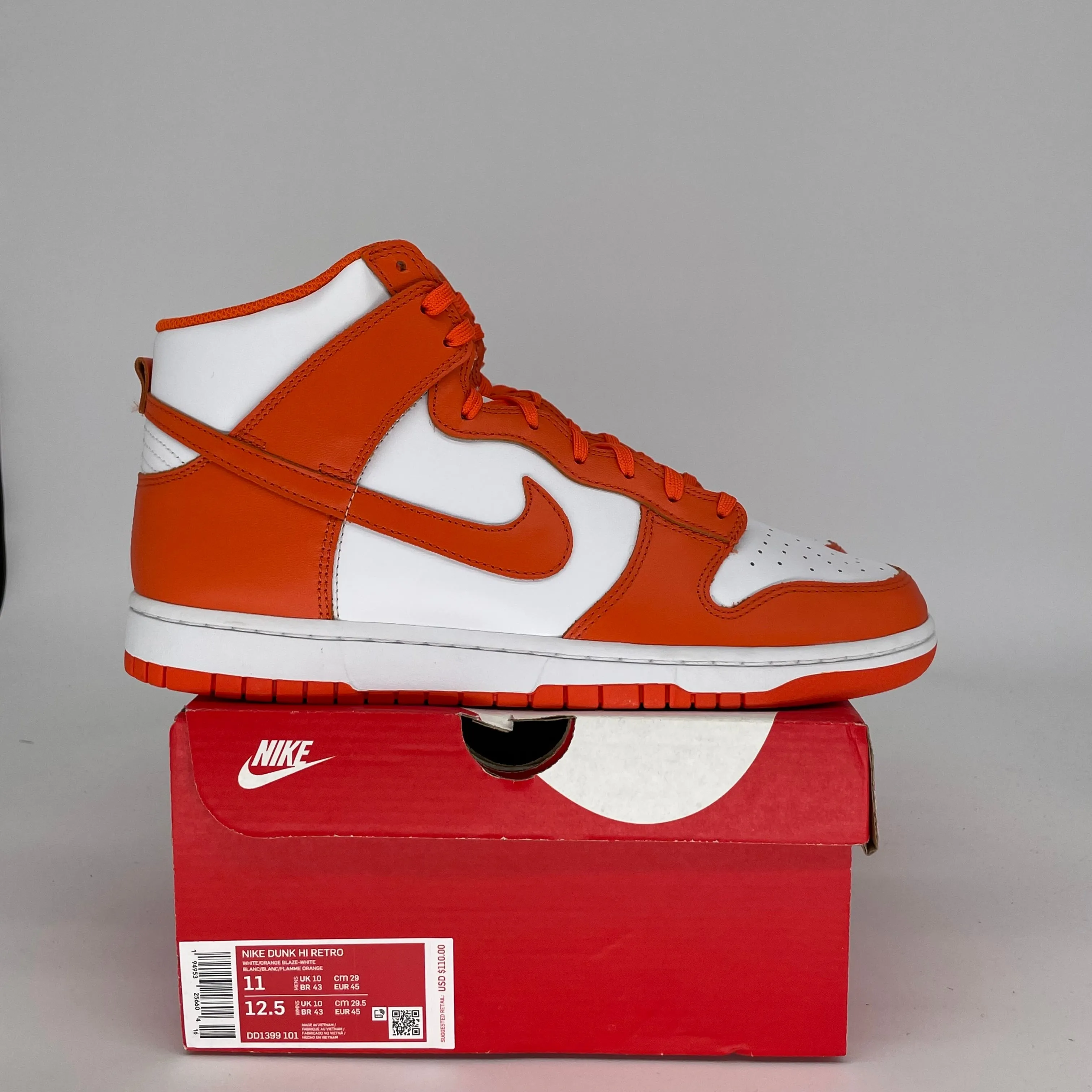 NIKE DUNK HIGH SYRACUSE SIZE 11 DD1399-101