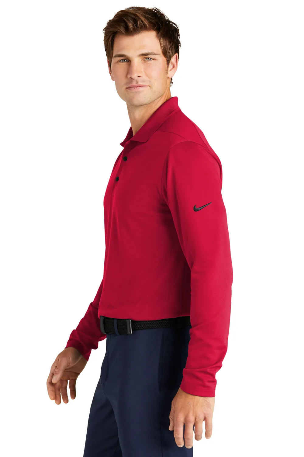 Nike Mens Dri-Fit Moisture Wicking Micro Pique 2.0 Long Sleeve Polo Shirt - University Red