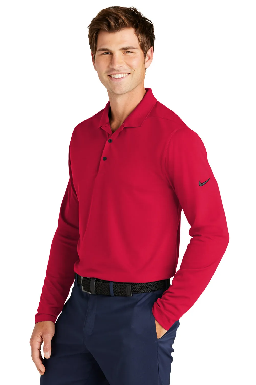 Nike Mens Dri-Fit Moisture Wicking Micro Pique 2.0 Long Sleeve Polo Shirt - University Red