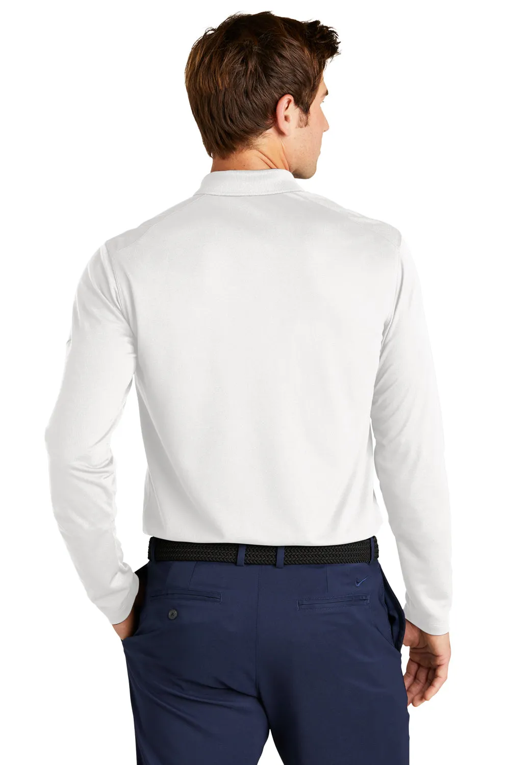 Nike Mens Dri-Fit Moisture Wicking Micro Pique 2.0 Long Sleeve Polo Shirt - White