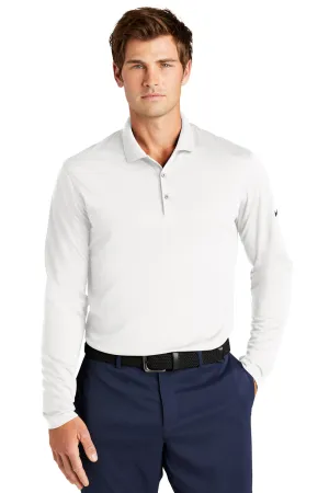 Nike Mens Dri-Fit Moisture Wicking Micro Pique 2.0 Long Sleeve Polo Shirt - White
