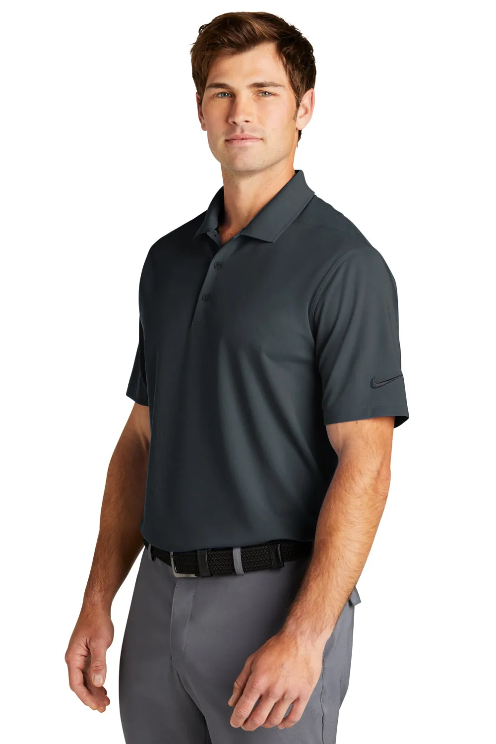 Nike Mens Dri-Fit Moisture Wicking Micro Pique 2.0 Short Sleeve Polo Shirt - Anthracite Grey