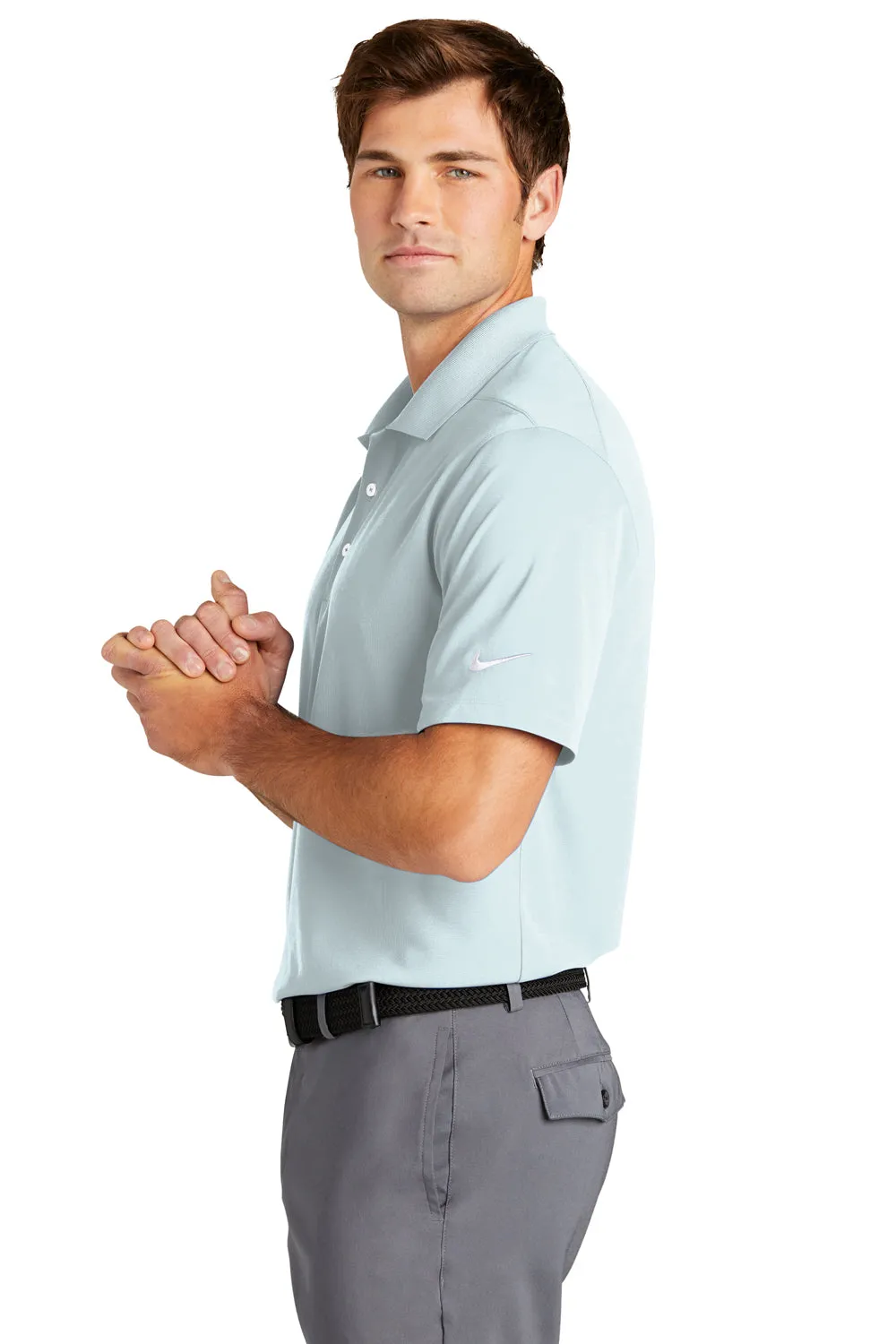 Nike Mens Dri-Fit Moisture Wicking Micro Pique 2.0 Short Sleeve Polo Shirt - Blue Tint