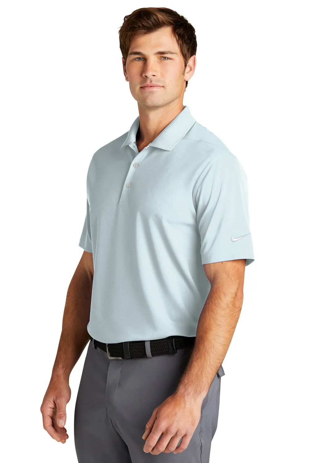 Nike Mens Dri-Fit Moisture Wicking Micro Pique 2.0 Short Sleeve Polo Shirt - Blue Tint