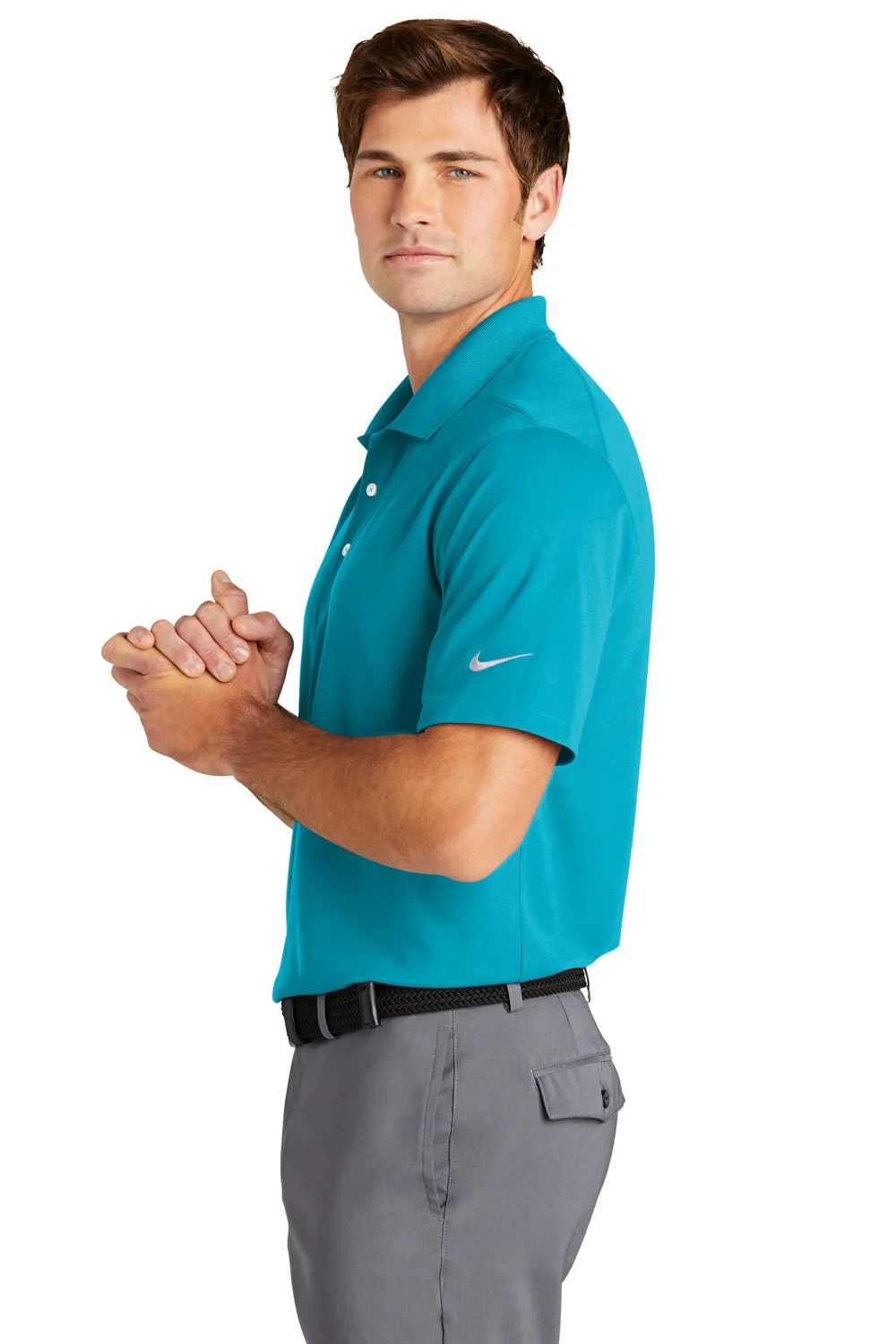 Nike Mens Dri-Fit Moisture Wicking Micro Pique 2.0 Short Sleeve Polo Shirt - Tidal Blue